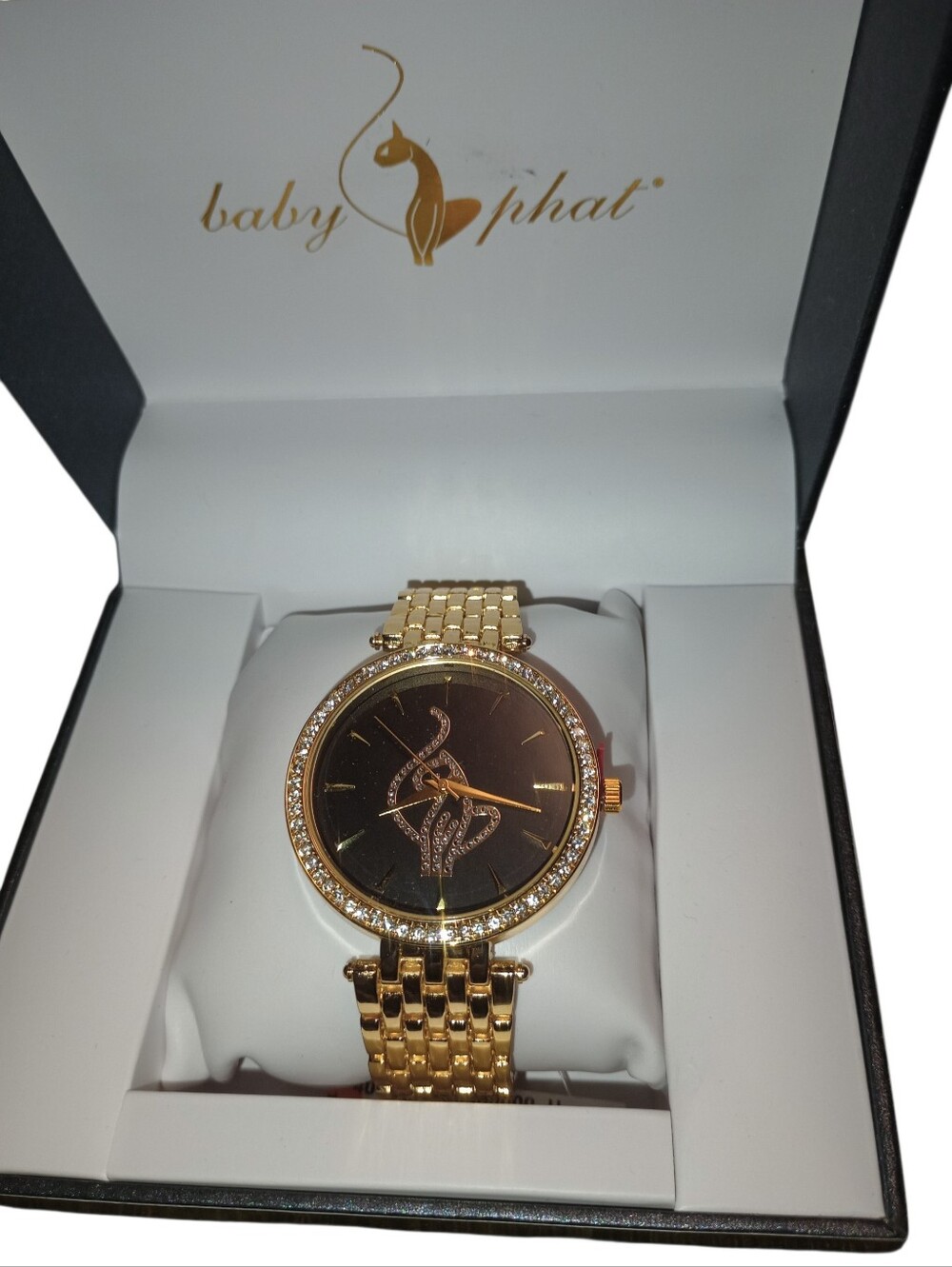 Baby Phat Gold and Black Crystal Accent Women's Watch. Gift Boxed, NWT